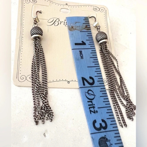 NWT Brighton SALMA TASSEL Silver Long Dangle French Wire Earrings - Picture 3 of 4